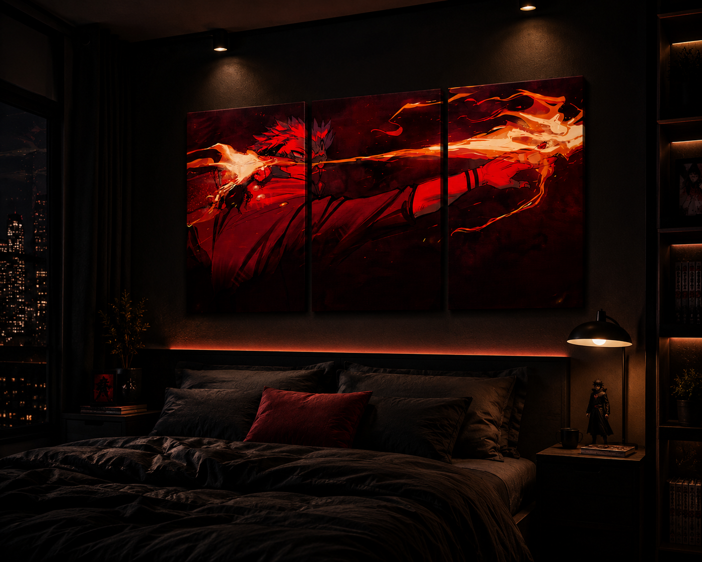 3pcs Wooden Framed Canvas Wall Art - Japanese Anime Ryomen Sukuna Vibrant Retro Abstract Art
