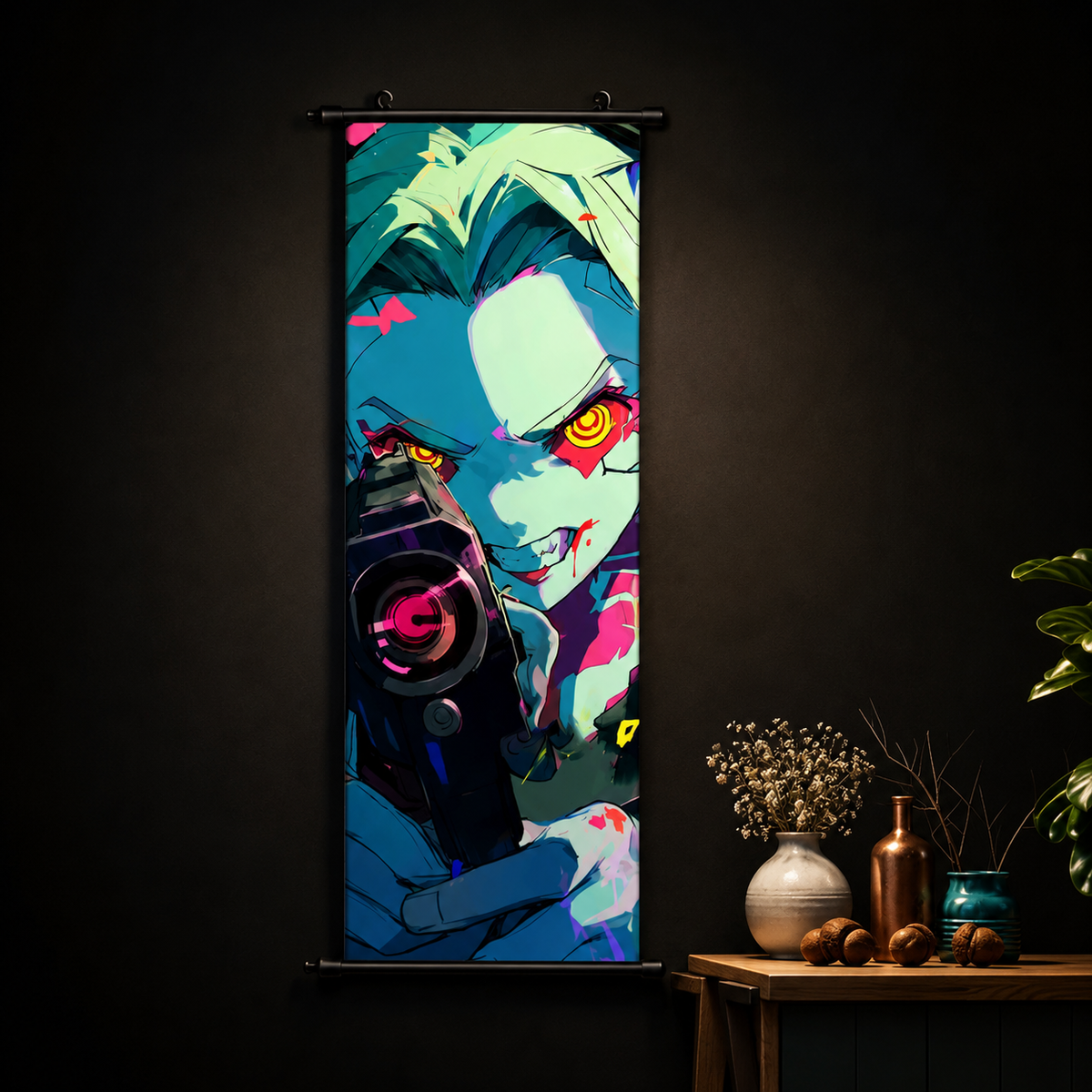 Japanese Anime Cyberpunk Wall Art, Framed Vertical Manga Poster with Plastic Frame & Hanger