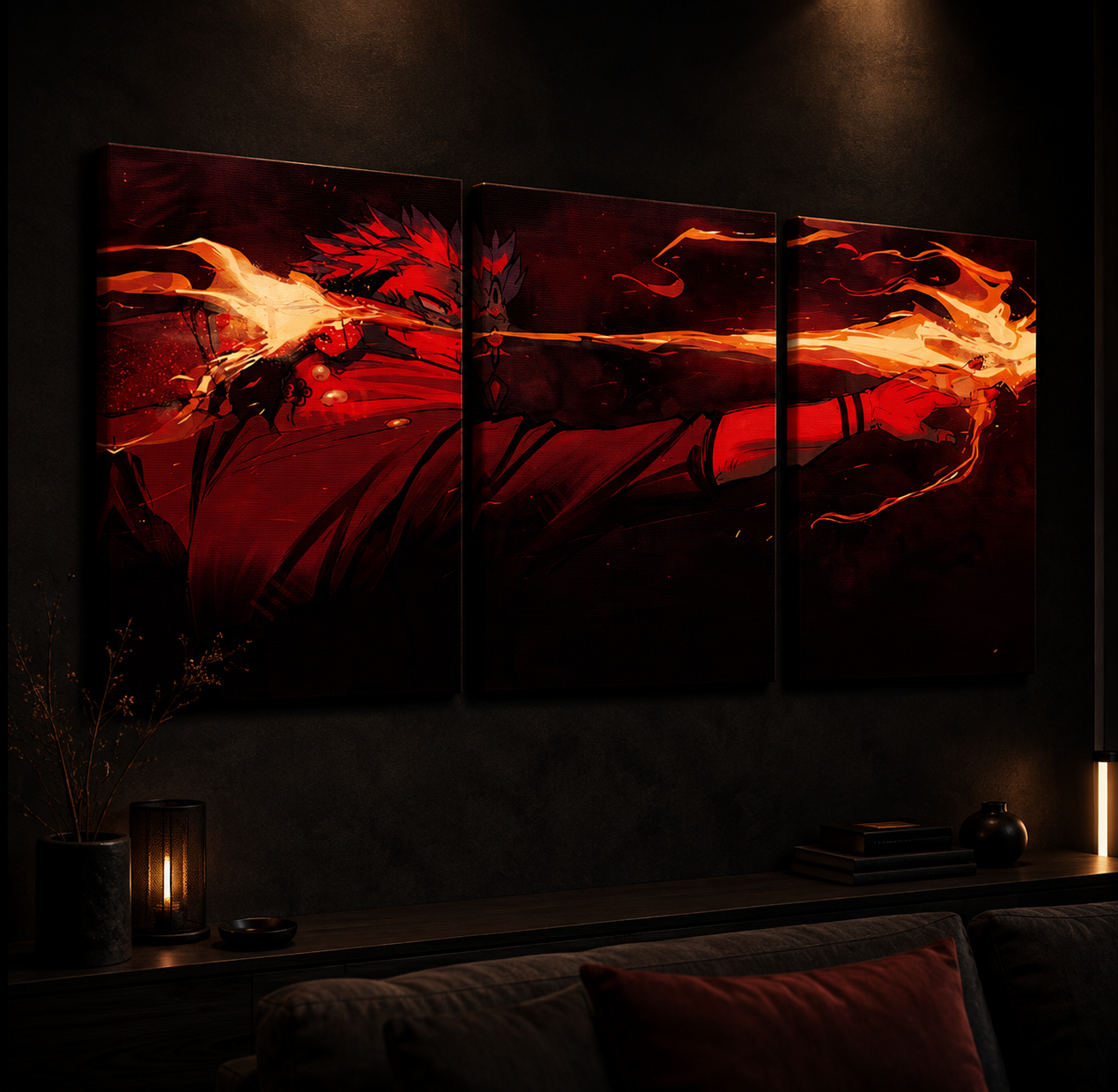 3pcs Wooden Framed Canvas Wall Art - Japanese Anime Ryomen Sukuna Vibrant Retro Abstract Art