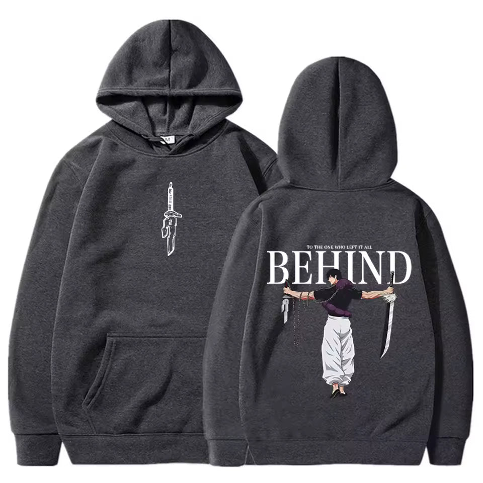 Anime Zoro Inspired Black Hoodie – Behind Graphic Sword Streetwear Pullover