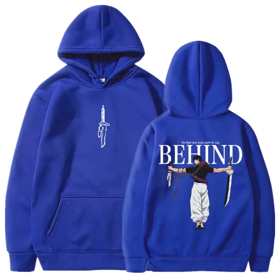 Anime Zoro Inspired Black Hoodie – Behind Graphic Sword Streetwear Pullover