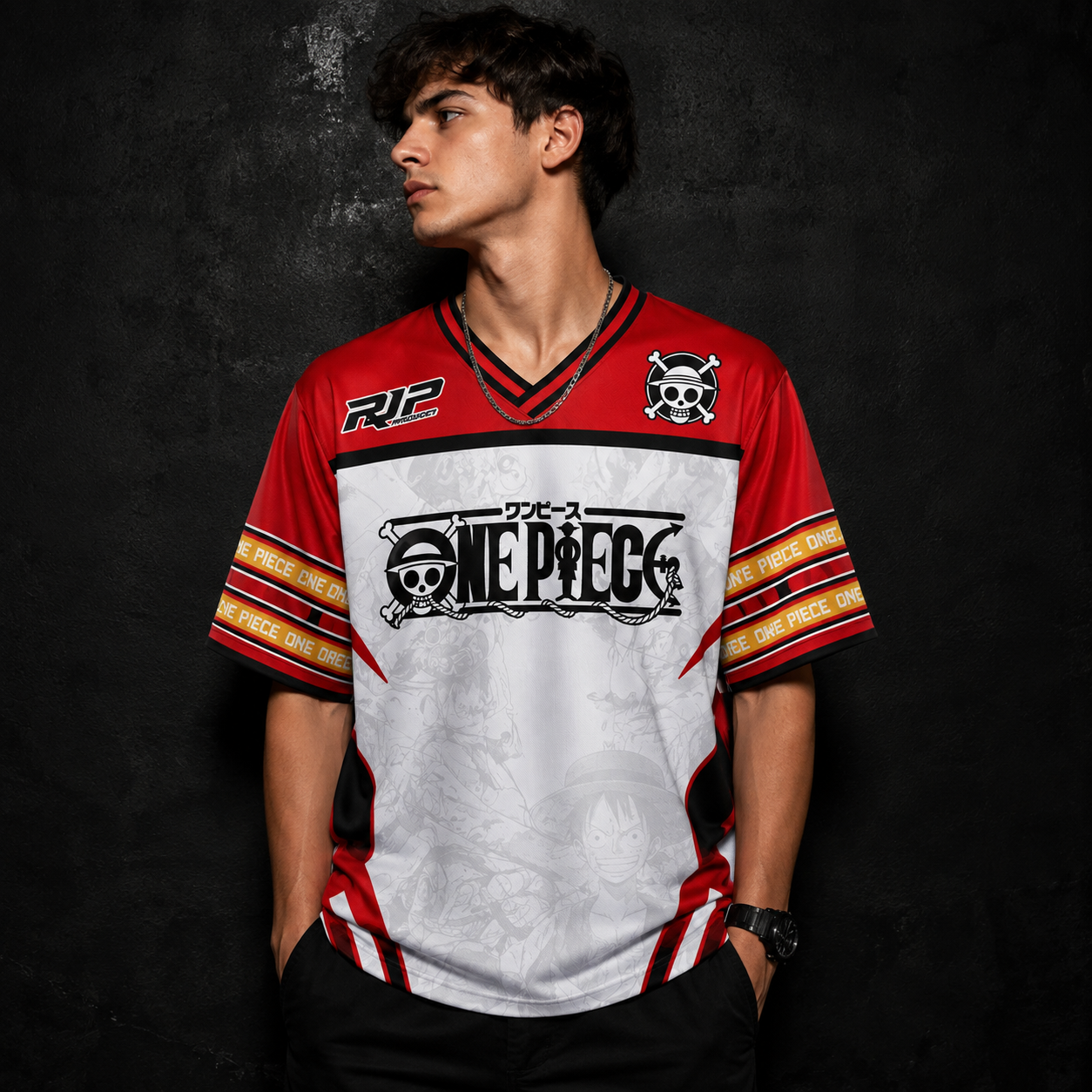 One Piece Luffy Anime Baseball Jersey – Red & White Streetwear
