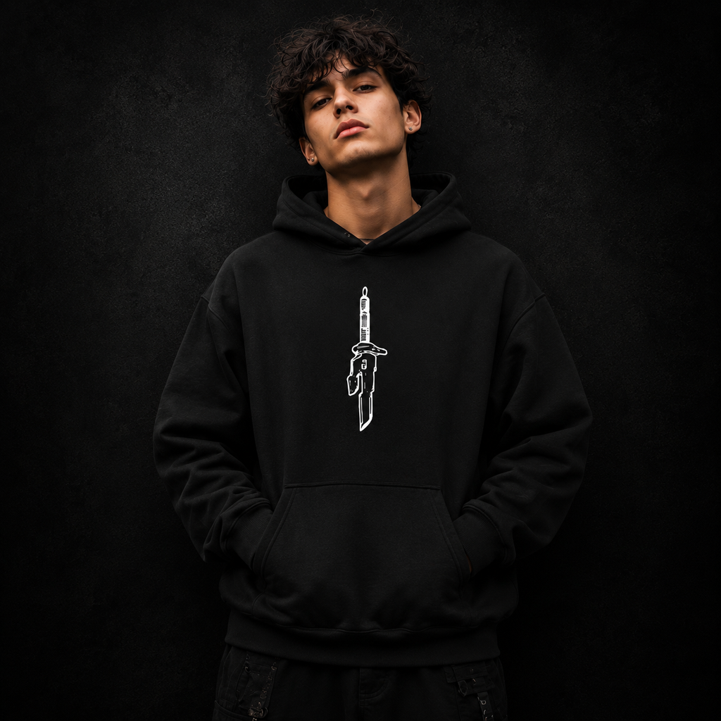 Anime Zoro Inspired Black Hoodie – Behind Graphic Sword Streetwear Pullover
