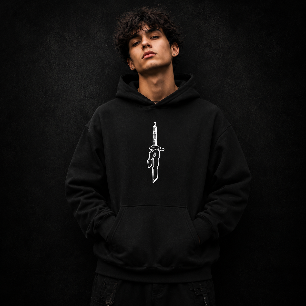Anime Zoro Inspired Black Hoodie – Behind Graphic Sword Streetwear Pullover