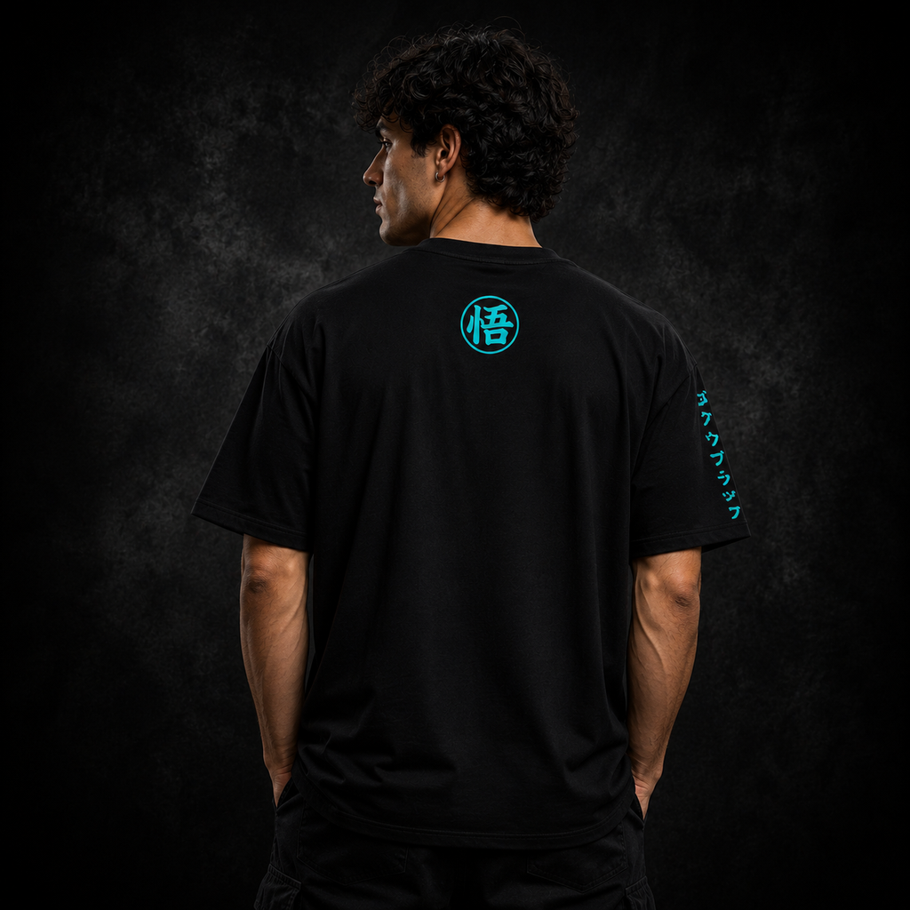 Cyan Saiyan Energy Anime Graphic T-Shirt