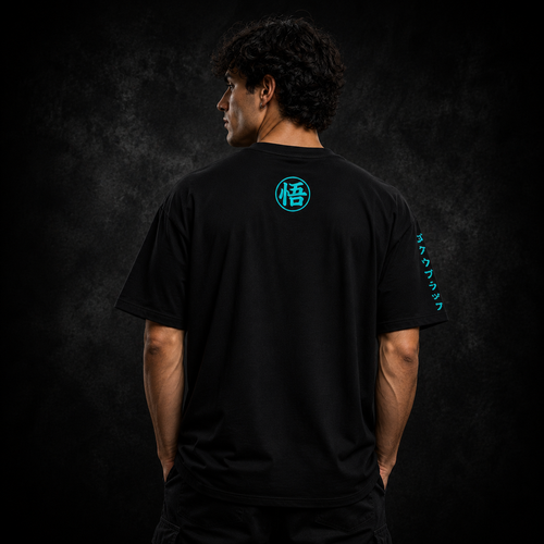 Cyan Saiyan Energy Anime Graphic T-Shirt