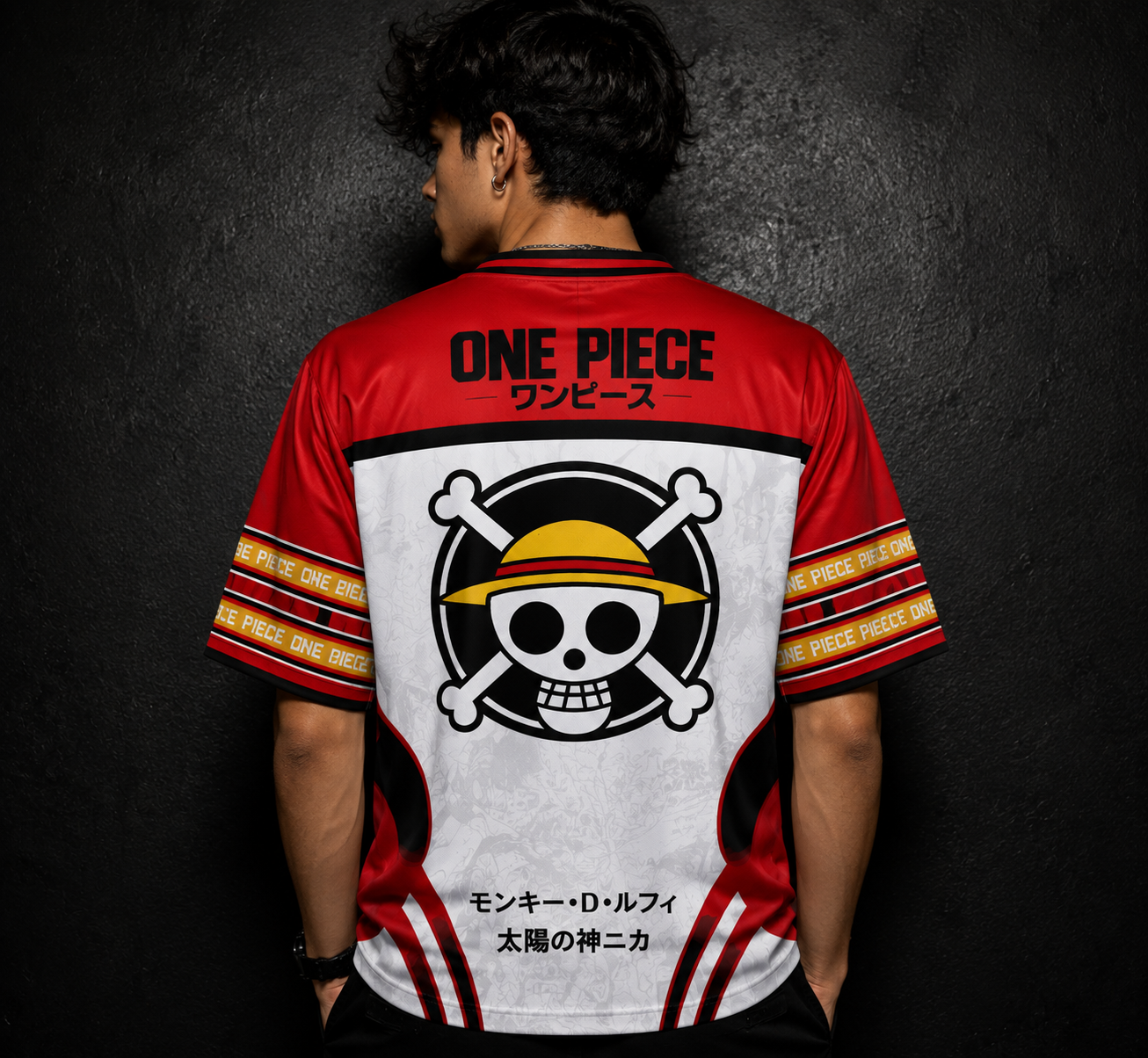 One Piece Luffy Anime Baseball Jersey – Red & White Streetwear