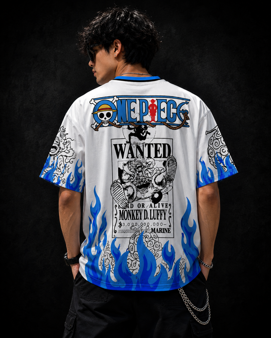 One Piece Luffy Blue Flame Anime T-Shirt