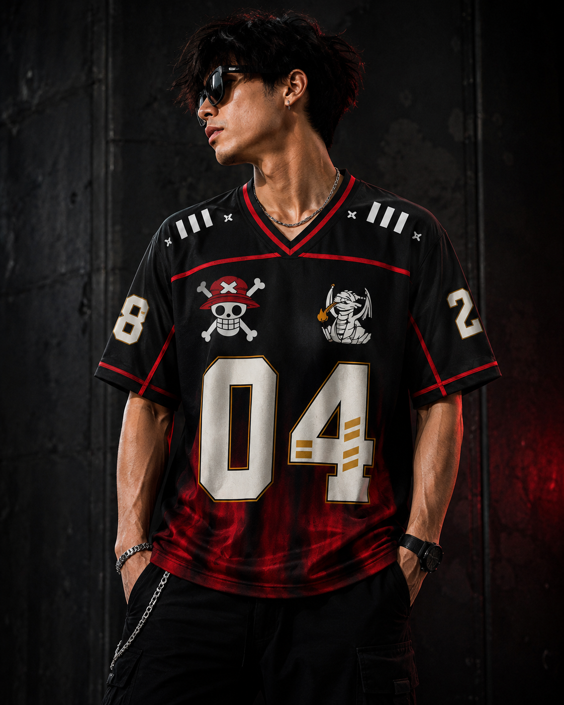 One Piece Luffy 04 Black & Red Anime T-Shirt