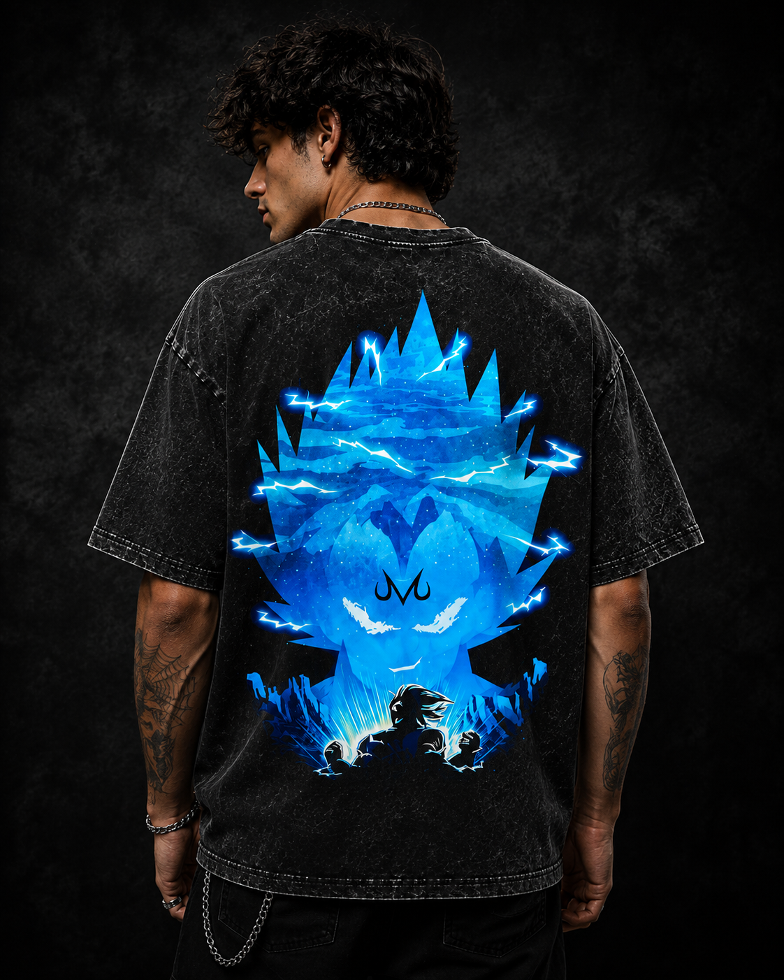 Super Saiyan Blue Vegeta Acid Wash Anime Graphic T-Shirt
