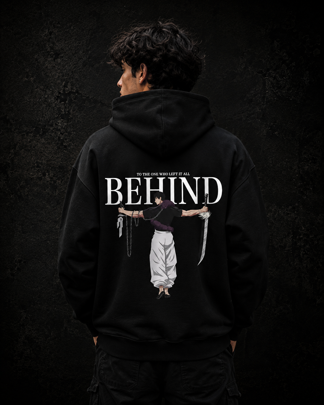Anime Zoro Inspired Black Hoodie – Behind Graphic Sword Streetwear Pullover