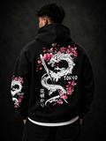 New Men's Anime Dragon Cherry Blossom Printed Hooded Sweatshirt Winter Fleece Warm Casual Street Comfort Inspired Design Hoodie