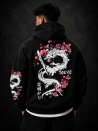 New Men's Anime Dragon Cherry Blossom Printed Hooded Sweatshirt Winter Fleece Warm Casual Street Comfort Inspired Design Hoodie