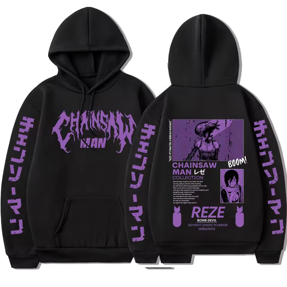Chainsaw Man Reze Hoodie – Purple Anime Graphic Oversized Hoodie | Manga Streetwear