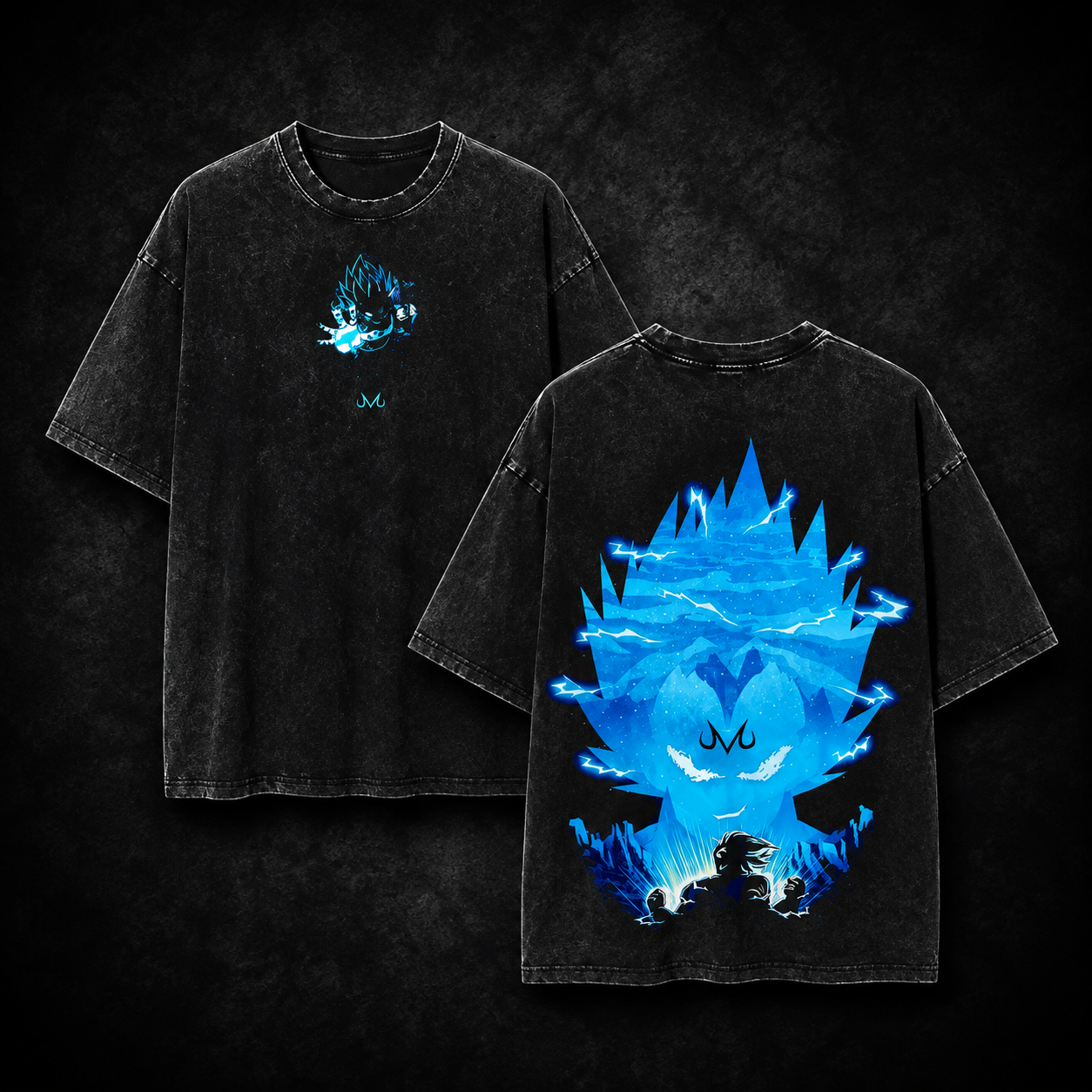Super Saiyan Blue Vegeta Acid Wash Anime Graphic T-Shirt