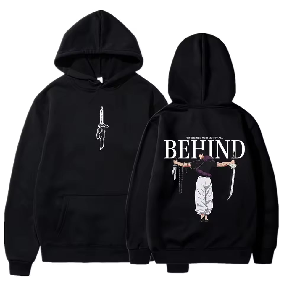 Anime Zoro Inspired Black Hoodie – Behind Graphic Sword Streetwear Pullover