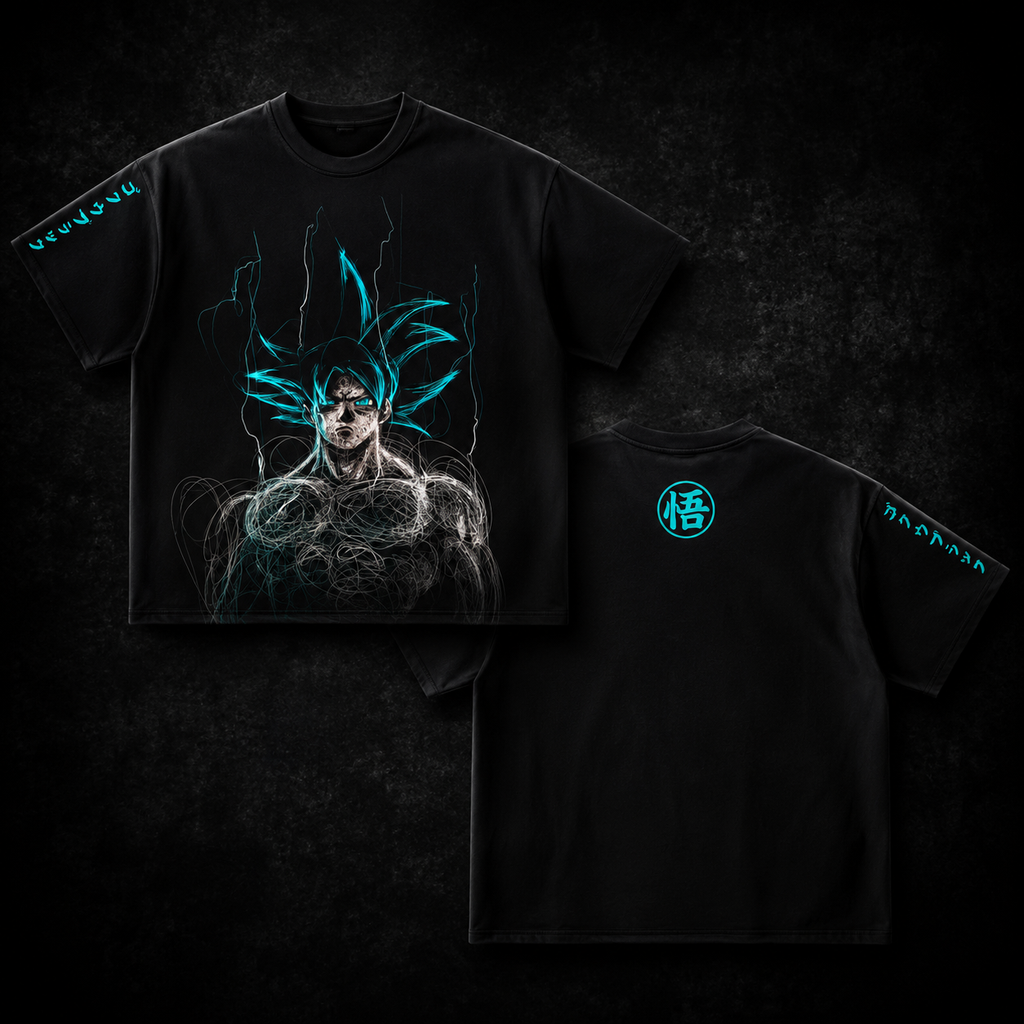 Cyan Saiyan Energy Anime Graphic T-Shirt
