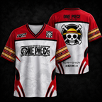 One Piece Luffy Anime Baseball Jersey – Red & White Streetwear