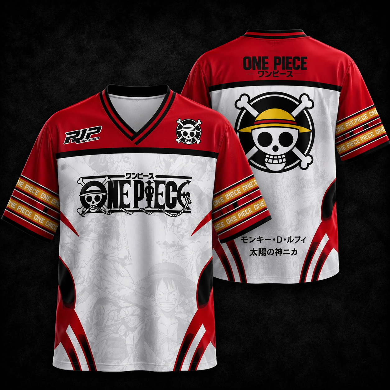 One Piece Luffy Anime Baseball Jersey – Red & White Streetwear
