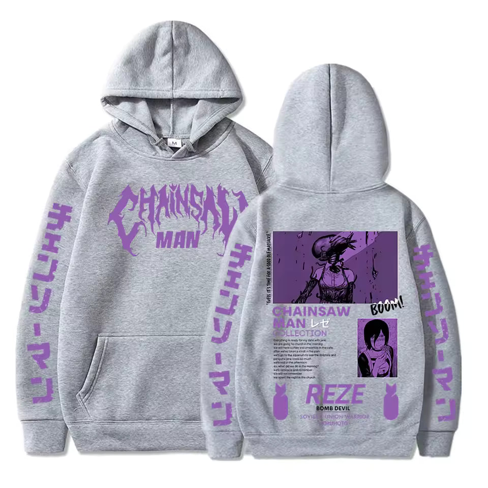 Chainsaw Man Reze Hoodie – Purple Anime Graphic Oversized Hoodie | Manga Streetwear