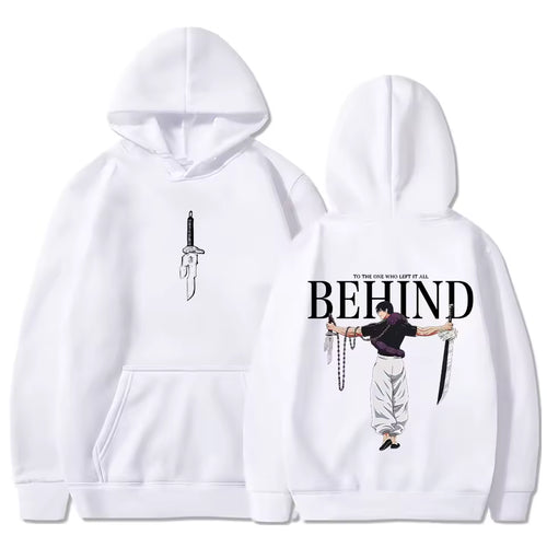 Anime Zoro Inspired Black Hoodie – Behind Graphic Sword Streetwear Pullover