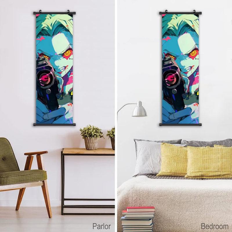 Japanese Anime Cyberpunk Wall Art, Framed Vertical Manga Poster with Plastic Frame & Hanger