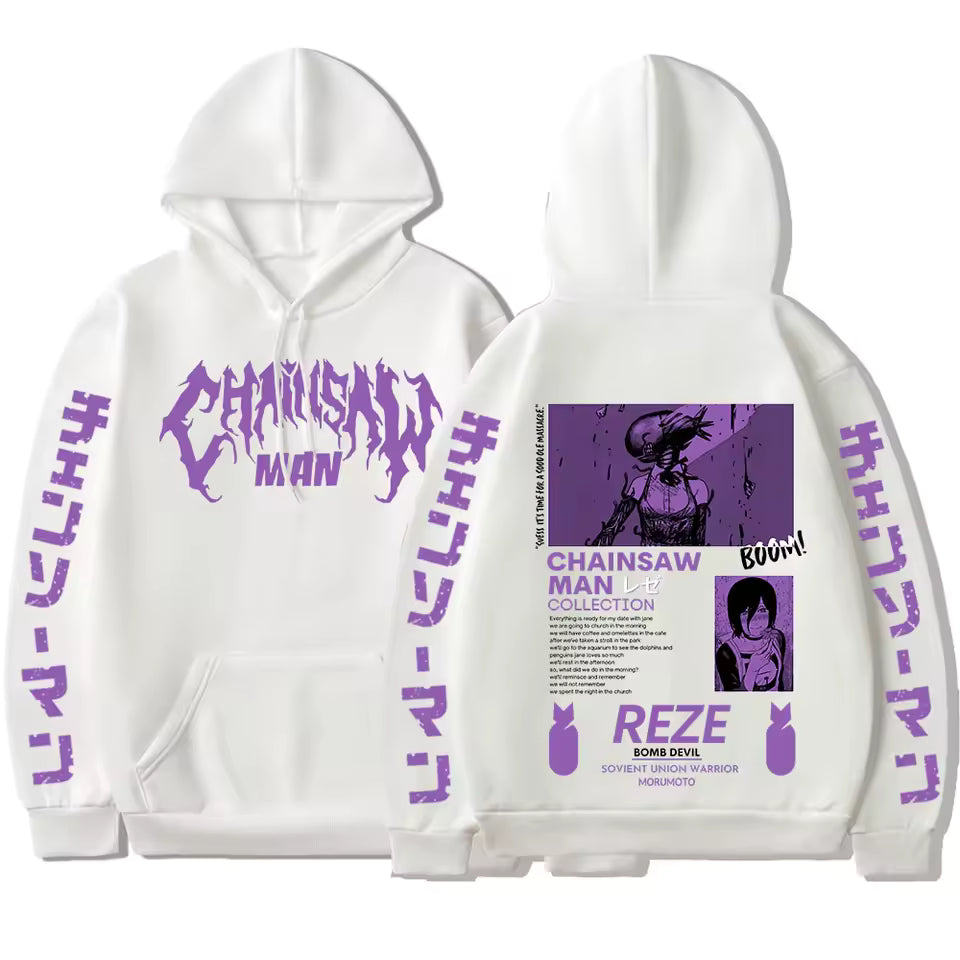 Chainsaw Man Reze Hoodie – Purple Anime Graphic Oversized Hoodie | Manga Streetwear