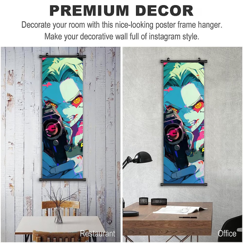 Japanese Anime Cyberpunk Wall Art, Framed Vertical Manga Poster with Plastic Frame & Hanger