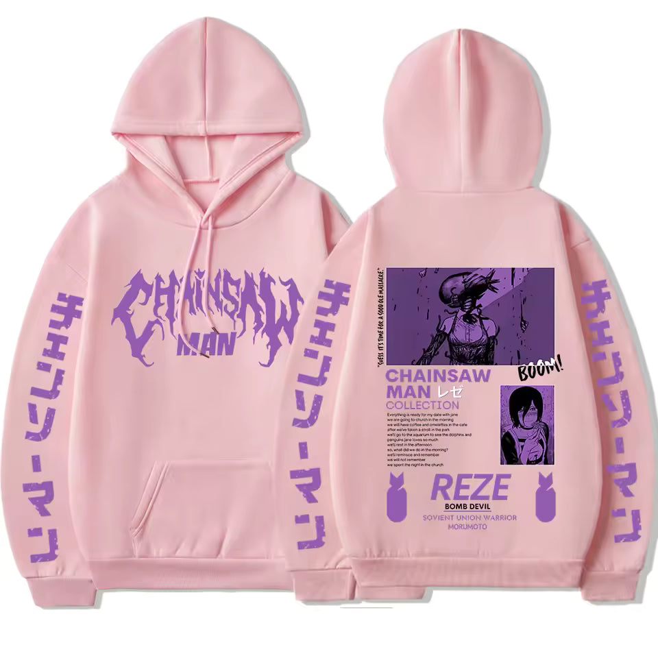 Chainsaw Man Reze Hoodie – Purple Anime Graphic Oversized Hoodie | Manga Streetwear