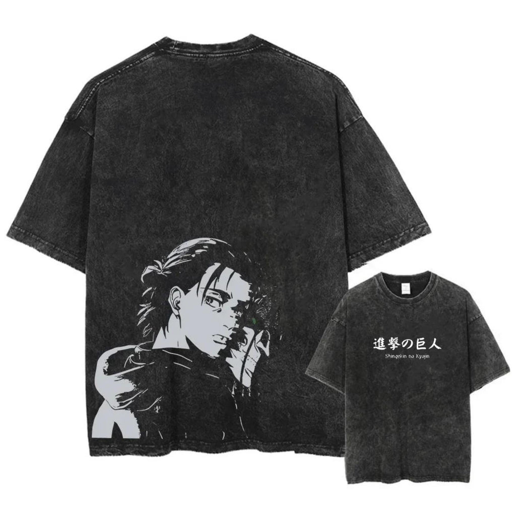 Eren Yeager Attack on Titan Vintage Washed T-Shirt Anime Streetwear Tee